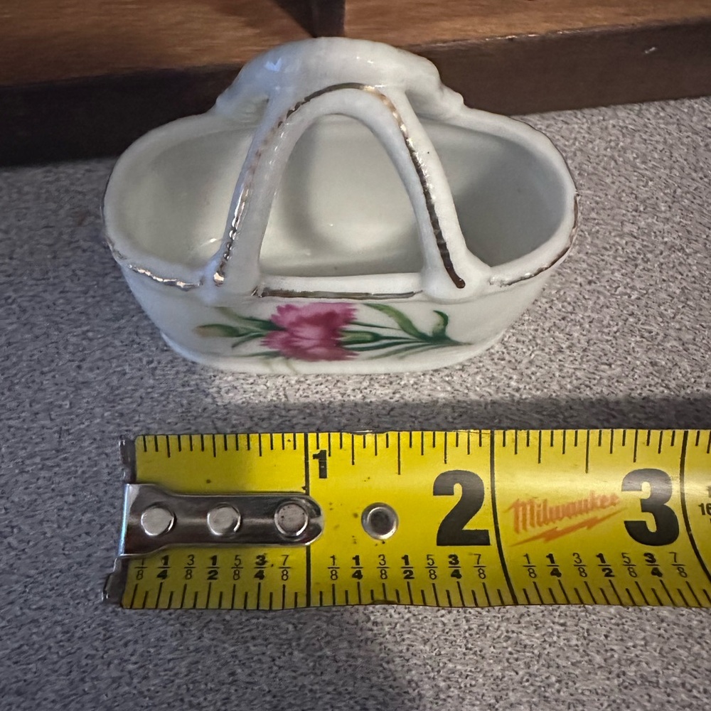 Mini Handpainted Floral Ceramic Basket Made in Japan Perfect for Printer Tray - Picture 3 of 5